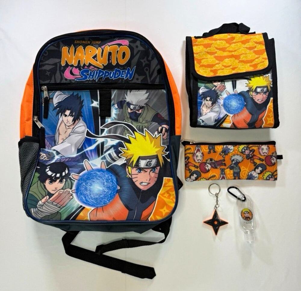 Official Naruto Shippuden 5-Piece Backpack Set - New Without Tags (13" × 16")